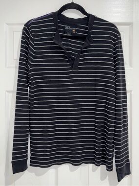 EMERICA Long-Sleeve, Striped Henley Shirt (L)
